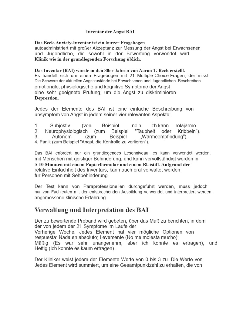 Inventar Von Angst BAI | PDF