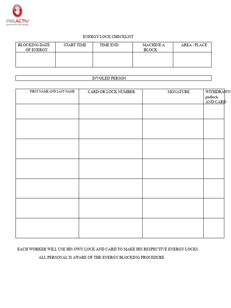 Energy Blocking Checklist | PDF