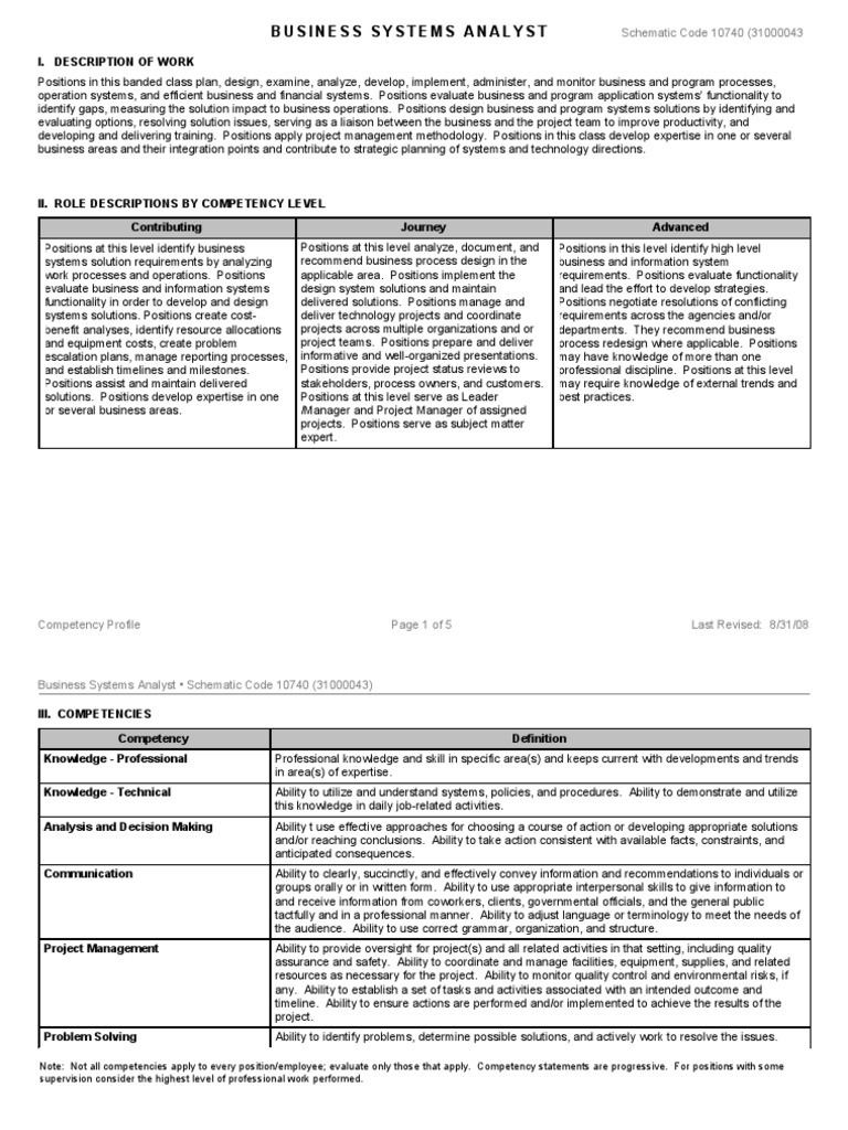 Business Systems Analyst Role Overview | PDF | Competence (Human ...