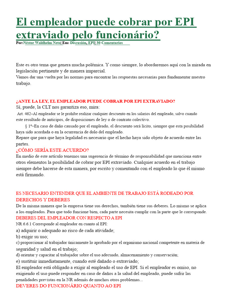 Cobro por EPI extraviado: ¿es legal? | PDF