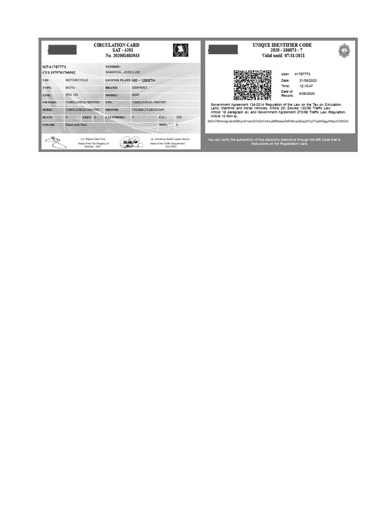 Motorcycle Circulation Card Details | PDF | Written Communication ...