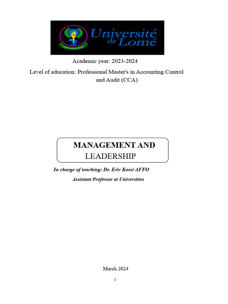Management and Leadership in Organizations | PDF | Strategic Management ...