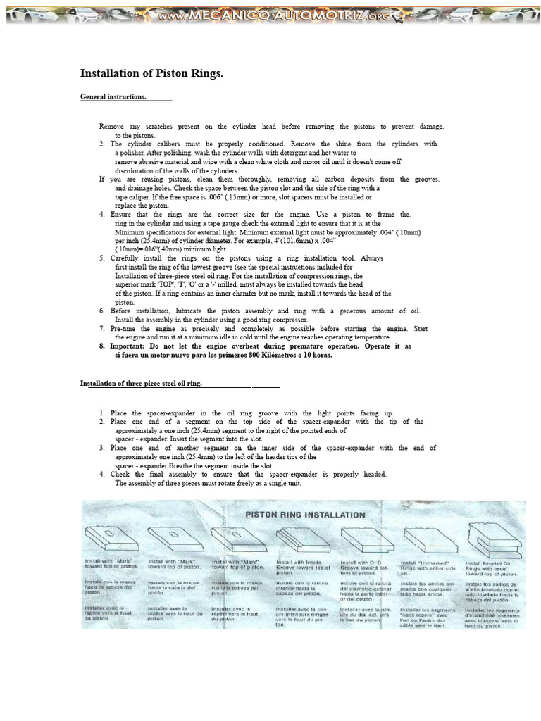 Piston Ring Installation Guide | PDF | Piston | Cylinder (Engine)