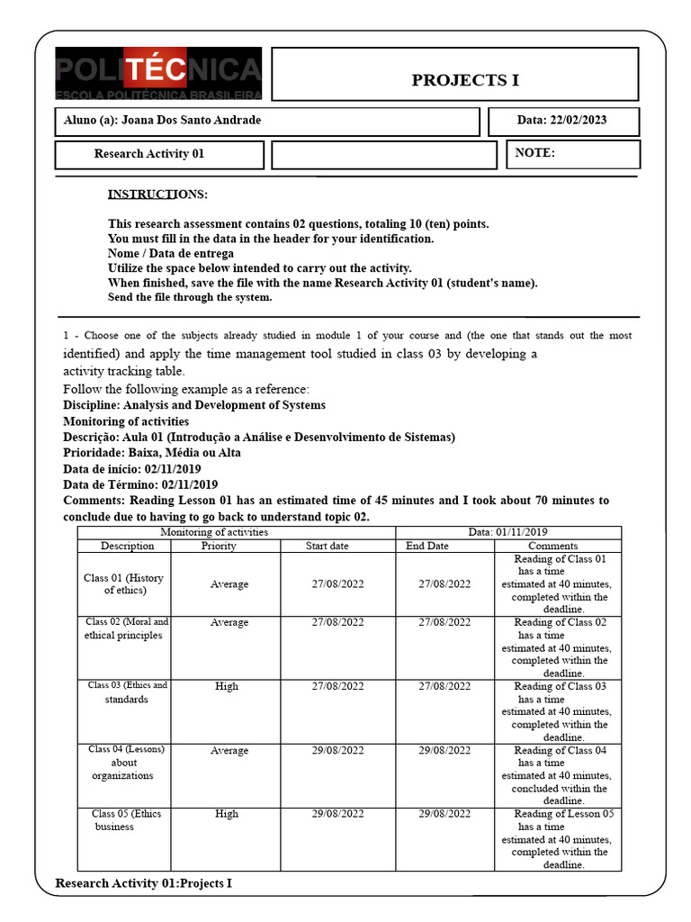 Research Activity 01 - Projects I | PDF