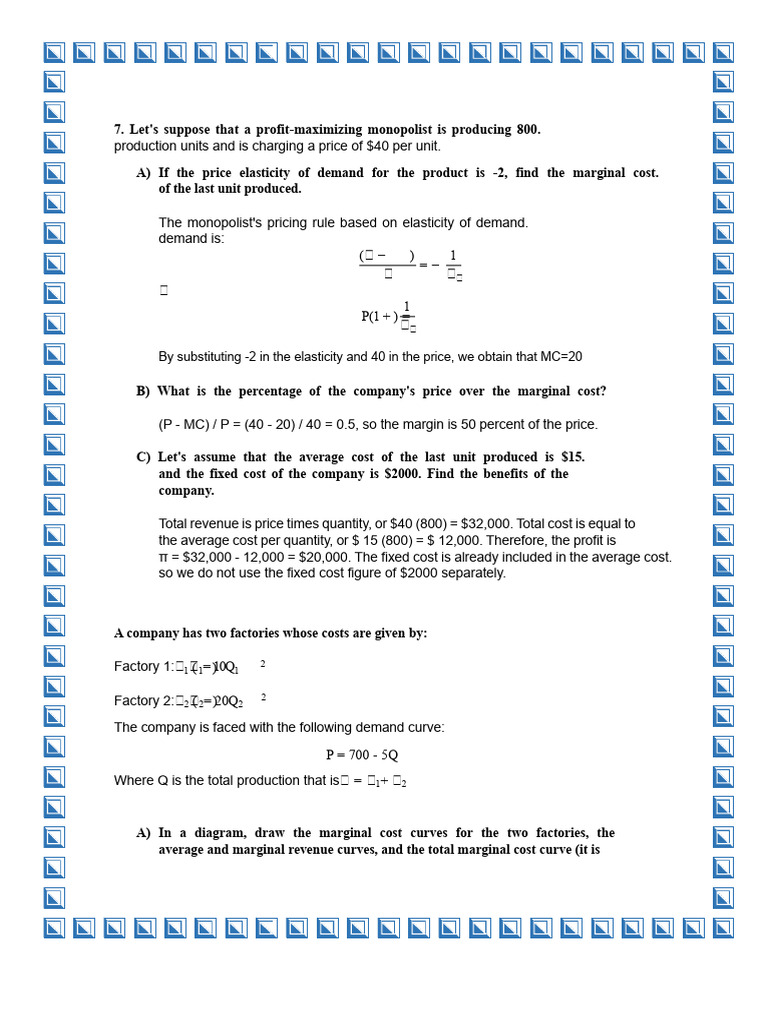 Microeconomic Exercise | PDF | Demand | Marginal Cost