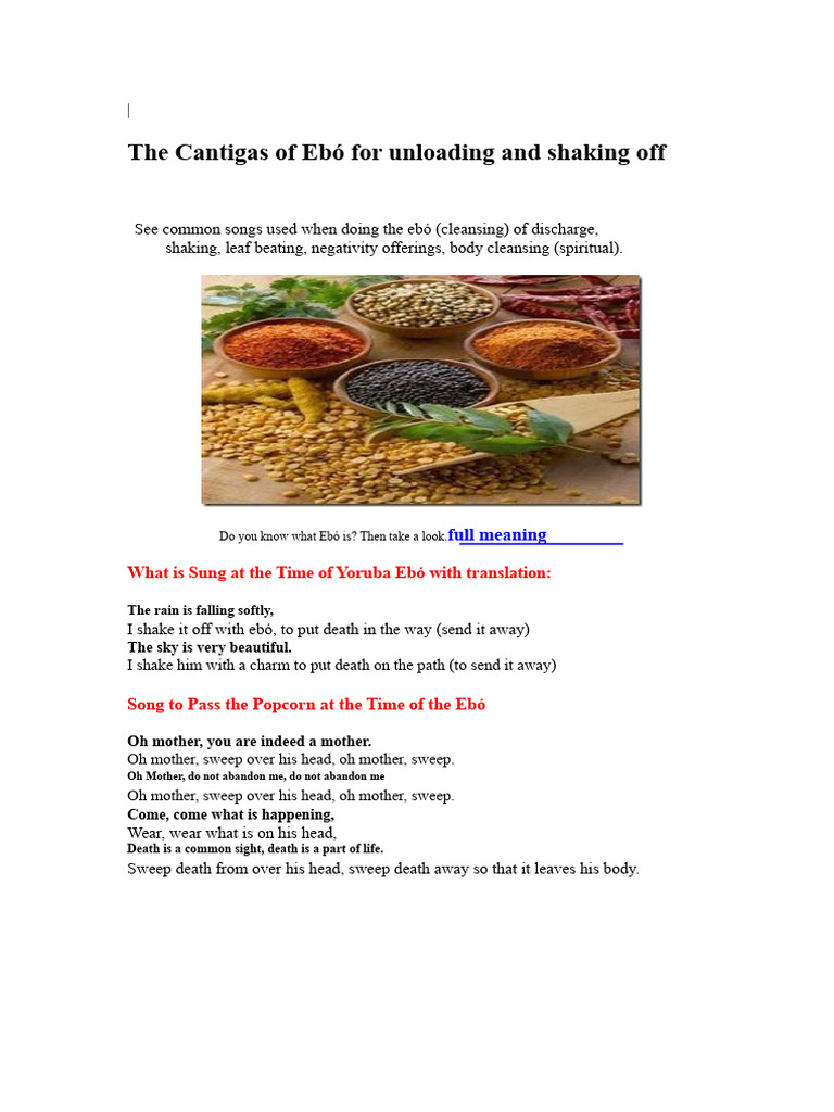 The Songs of Ebó For Cleansing and Shaking Off | PDF