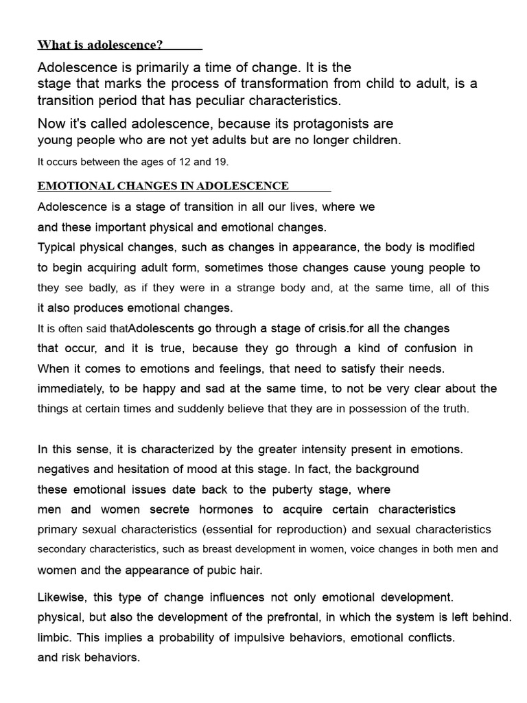 Understanding Emotional Changes in Adolescence | PDF | Adolescence ...