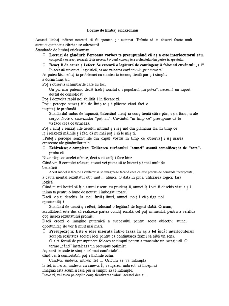 Formele de Limbaj Ericksonian | PDF