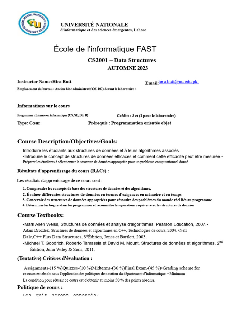 Cours CS2001 : Structures de données 2023 | PDF | Algorithmes ...