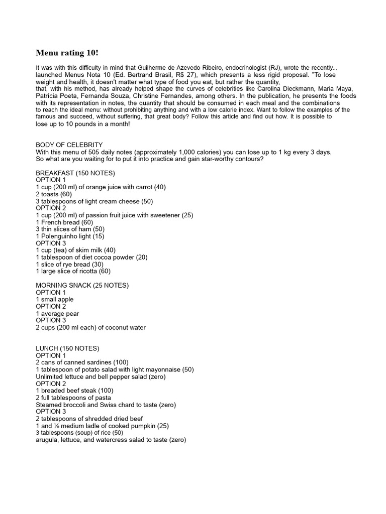 Menu Rating 10 | PDF | Salad | Lunch