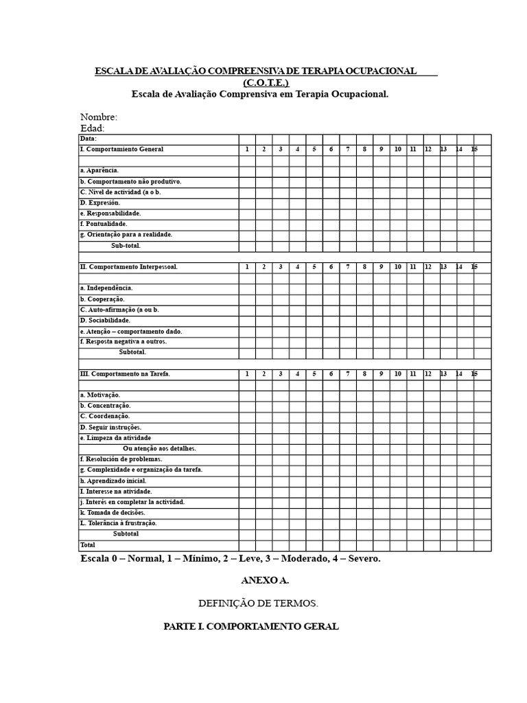 Escala COTE | PDF | Comportamento | Transtorno de déficit de atenção e ...