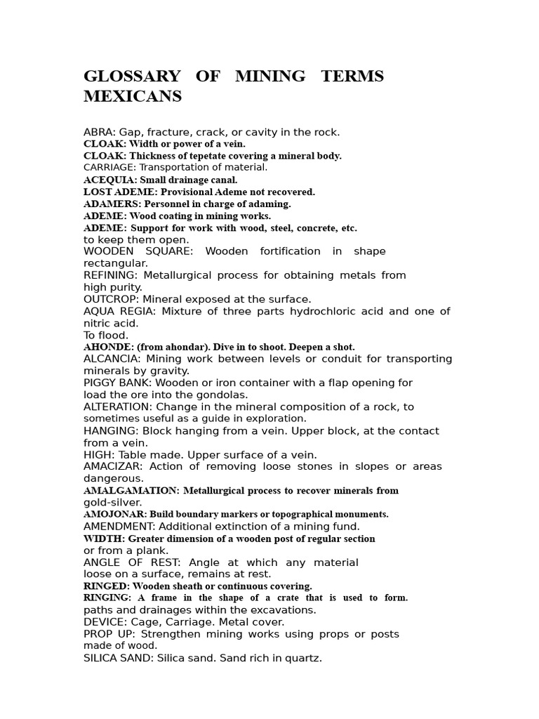 Mining Terms Glossary Explained | PDF | Mining | Metals