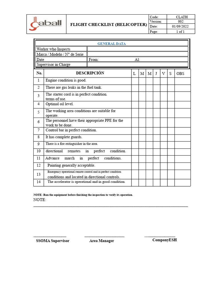 Helicopter Flight Checklist 2022 | PDF