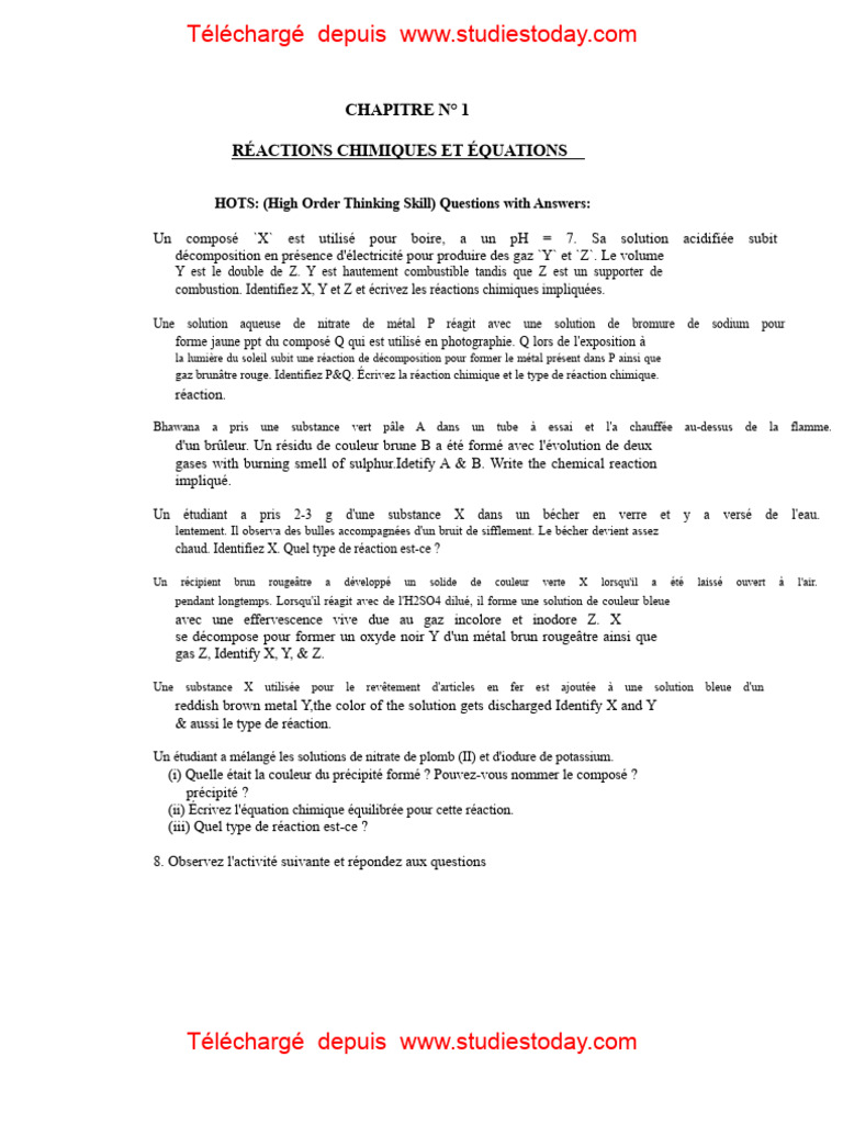 Réactions chimiques et équations expliquées | PDF | Cuivre | Fer
