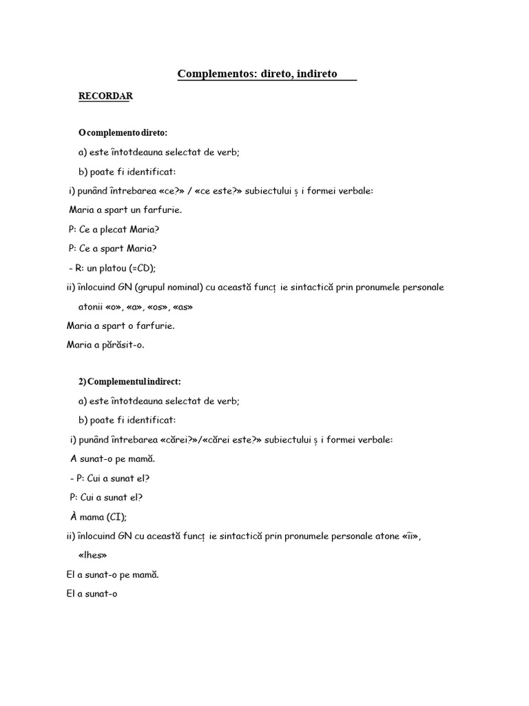 Complement Direct Și Indirect | PDF