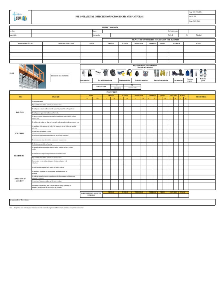 Pigeon House Pre-Operational Inspection Guide | PDF | Wear