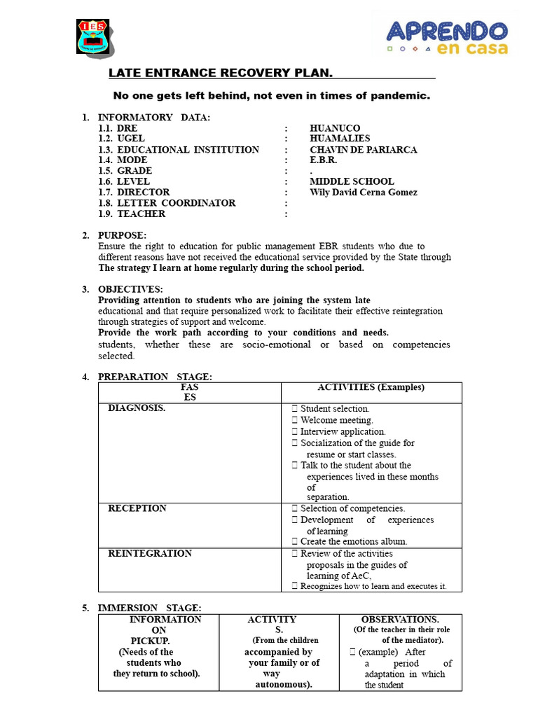 Recovery Plan Model | PDF