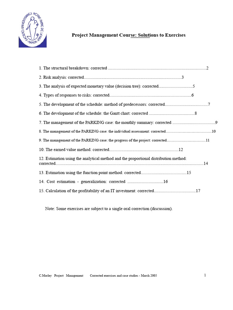 Project Management Exercise Solutions | PDF | Project Management | Risk