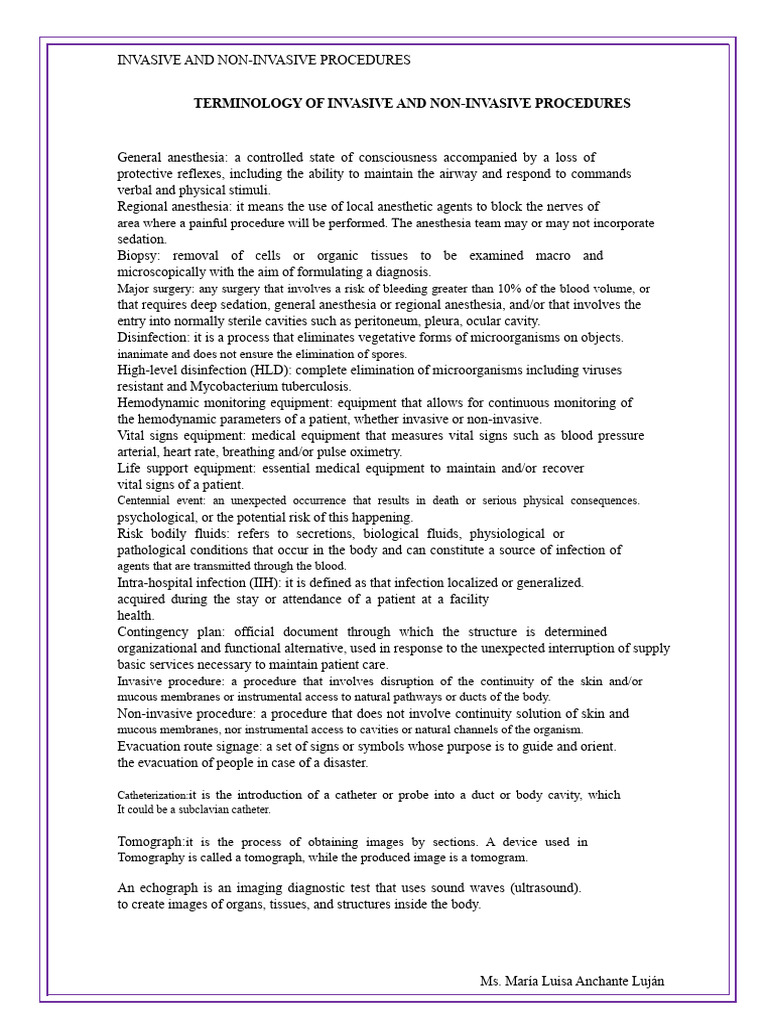 Terminology of Invasive and Non-Invasive Procedures Task | PDF ...