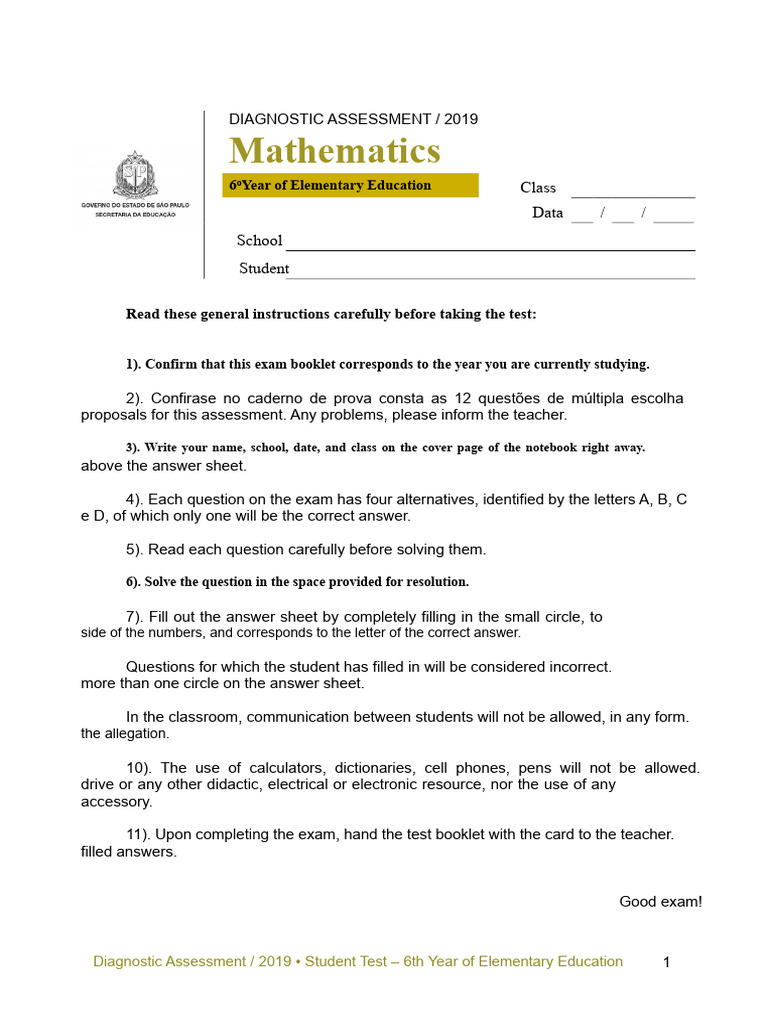 2019 6th Grade Math Assessment Guide | PDF | Multiple Choice