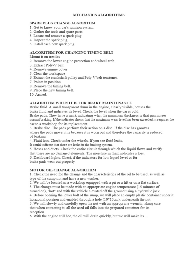 Essential Car Maintenance Algorithms | PDF | Leak | Brake