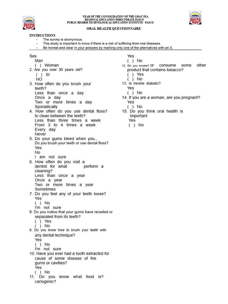 Oral Health Questionnaire for Adults | PDF | Oral Hygiene | Dentistry