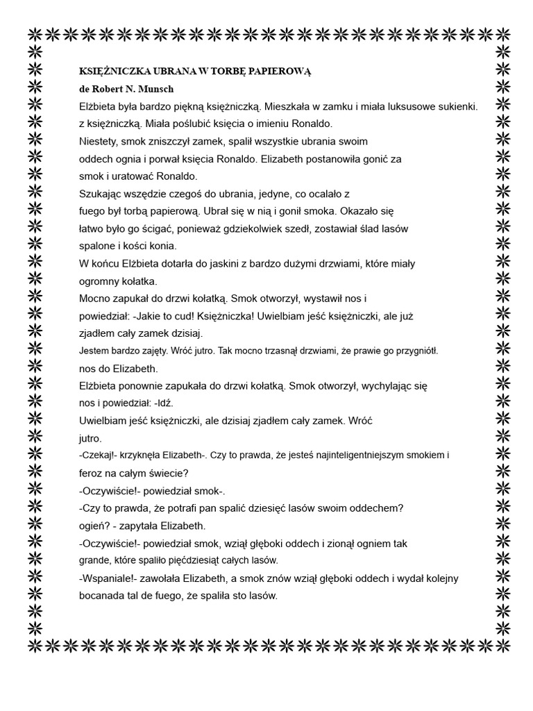 Księżniczka W Papierowej Torbie Opowieść | PDF