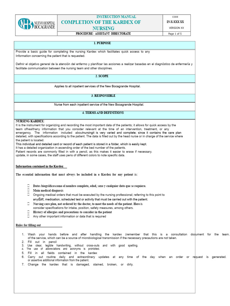 Nursing Kardex Completion Guide | PDF | Intravenous Therapy | Nursing