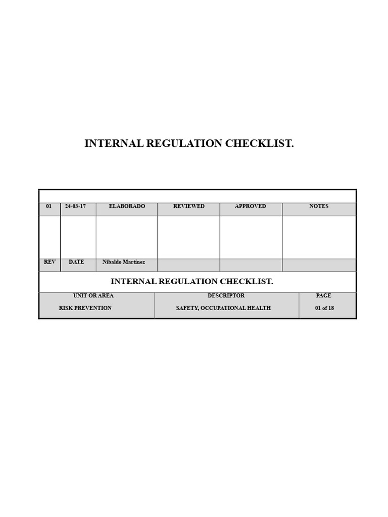 Internal Regulation Compliance Checklist | PDF | Labour Law ...