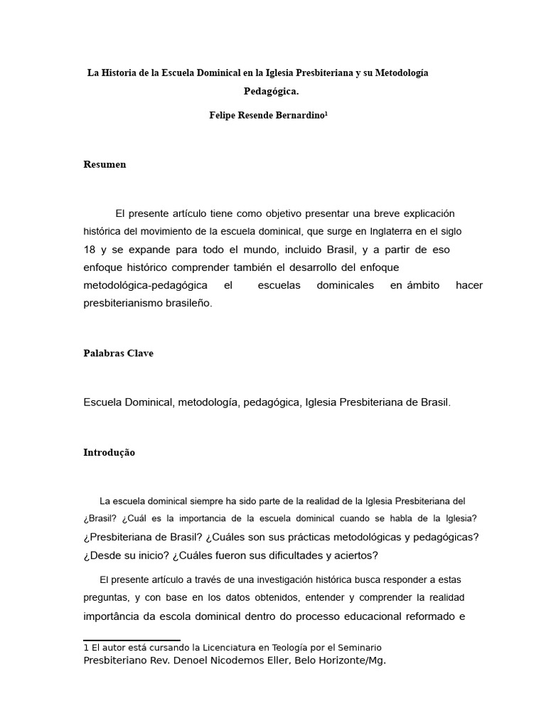 Historia y Metodología de la Escuela Dominical | PDF | presbiterianismo ...