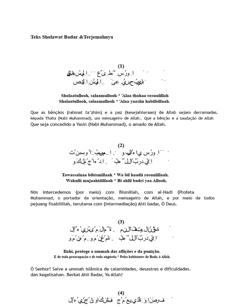Teks Sholawat Badar | PDF | Oração | Alá