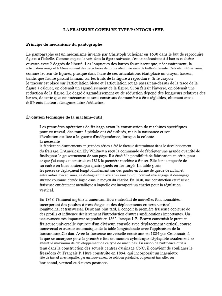Fraiseuse Copieuse Pantographe : Guide Technique | PDF | Ingénierie ...
