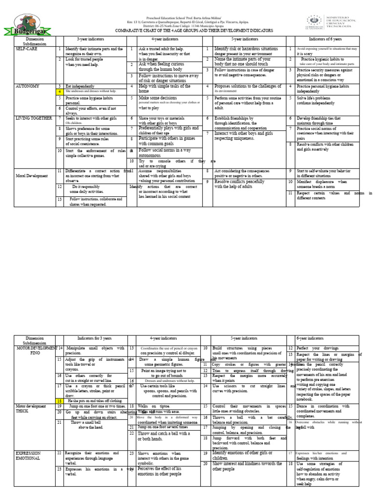 Preschool Development Indicators Chart | PDF | Geometry | Shape