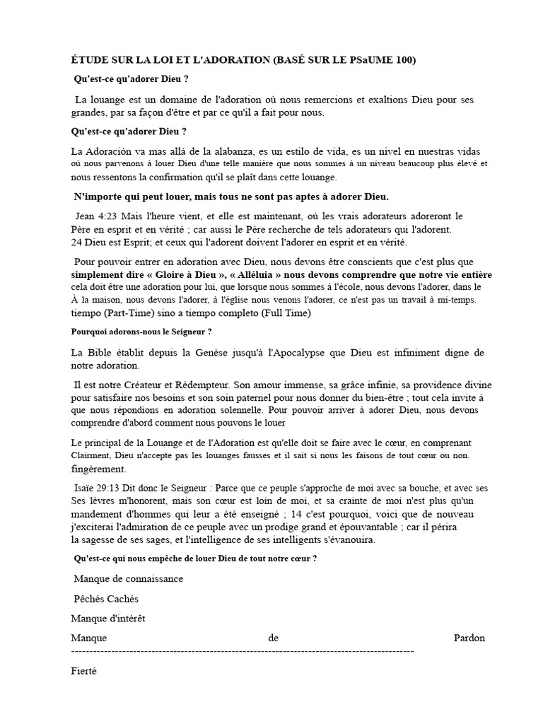 Adoration et Louange selon le Psaume 100 | PDF | Dieu | Psaumes