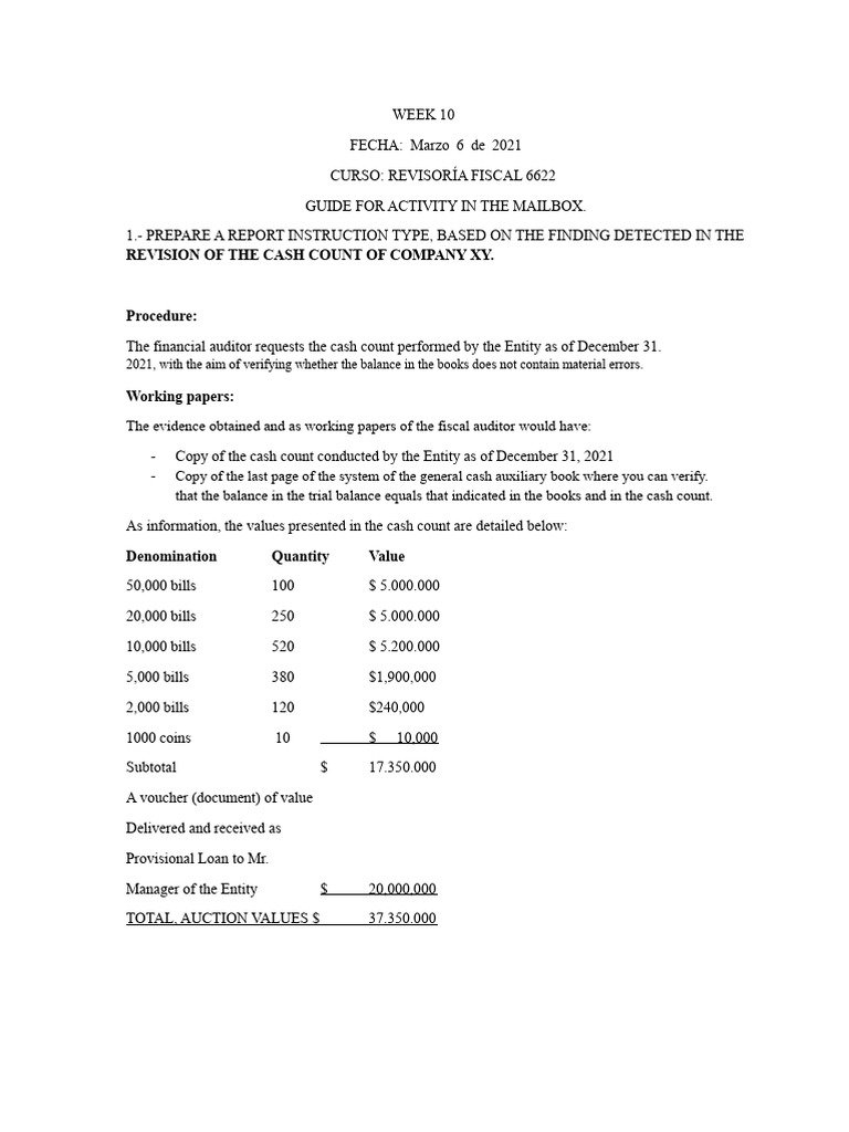 Cash Count Audit Report Instructions | PDF | Audit | Cash