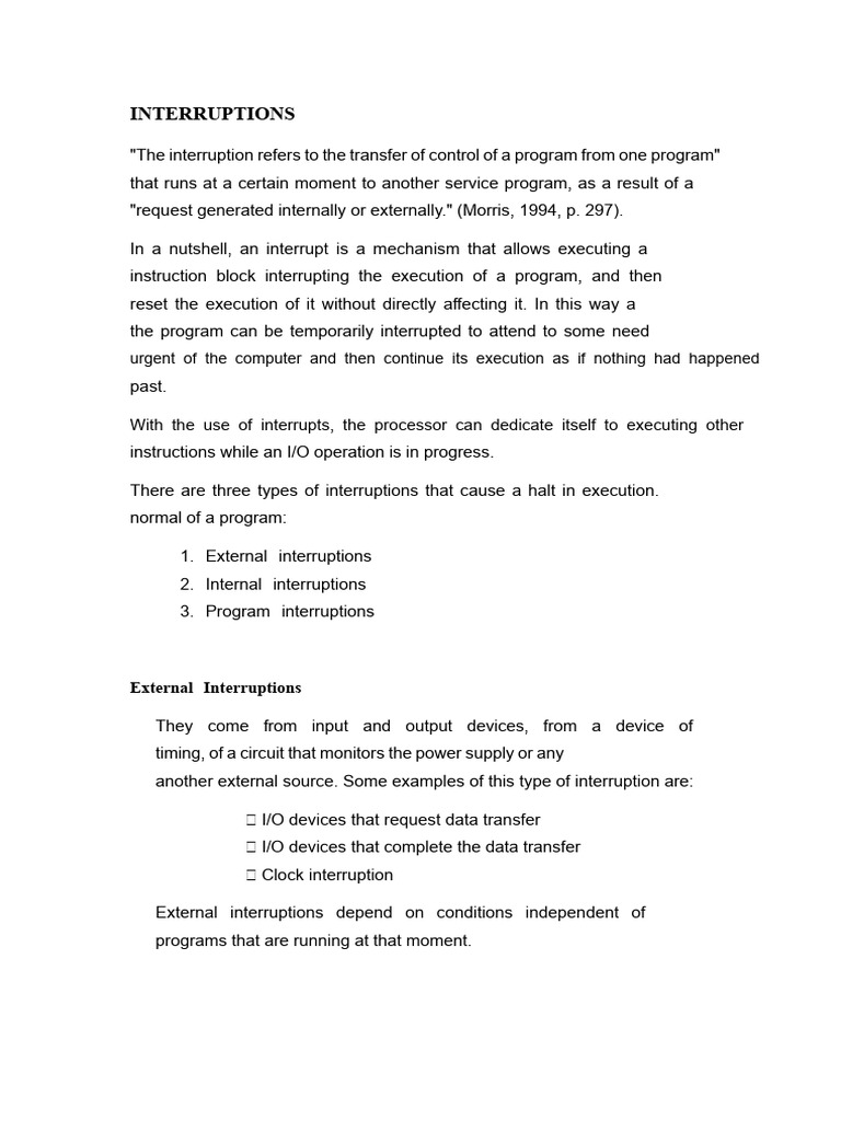 Types of Interruptions | PDF | Input/Output | Central Processing Unit