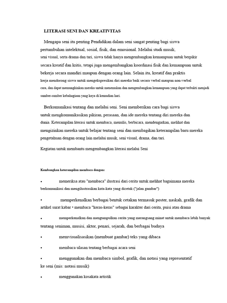 Pentingnya Literasi Seni dalam Pendidikan | PDF