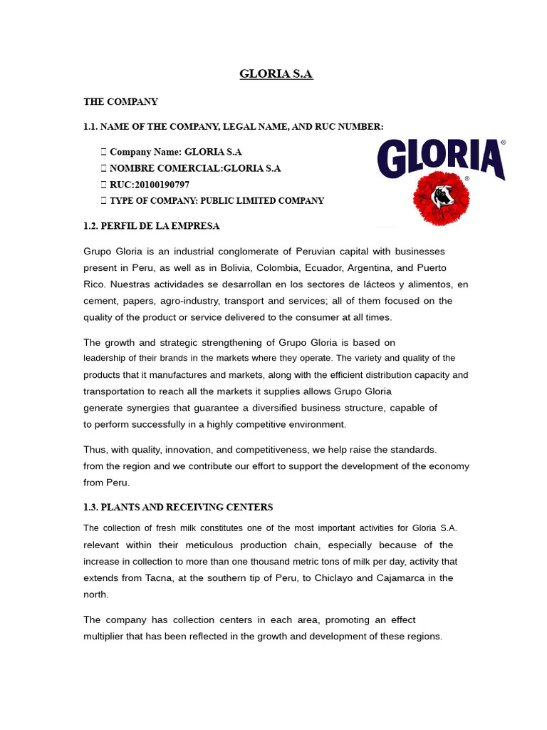 Gloria SA | PDF | Market (Economics) | Milk