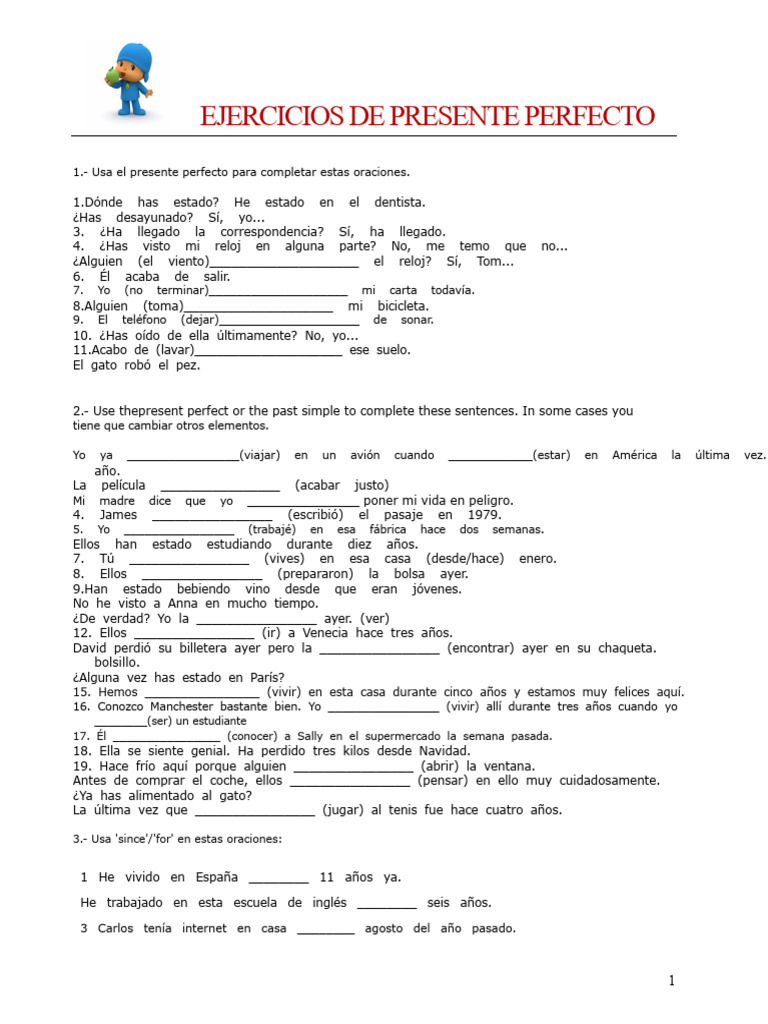 Ejercicios de Presente Perfecto en Inglés | PDF