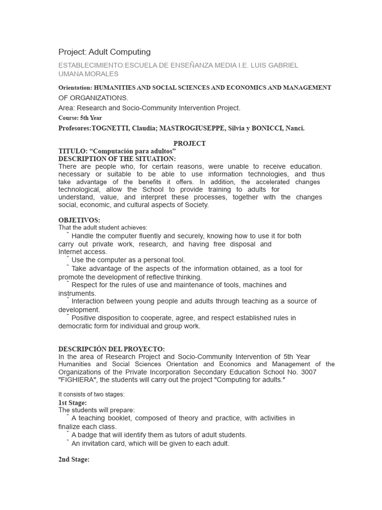 Adult Computing Training Project | PDF | Cognition