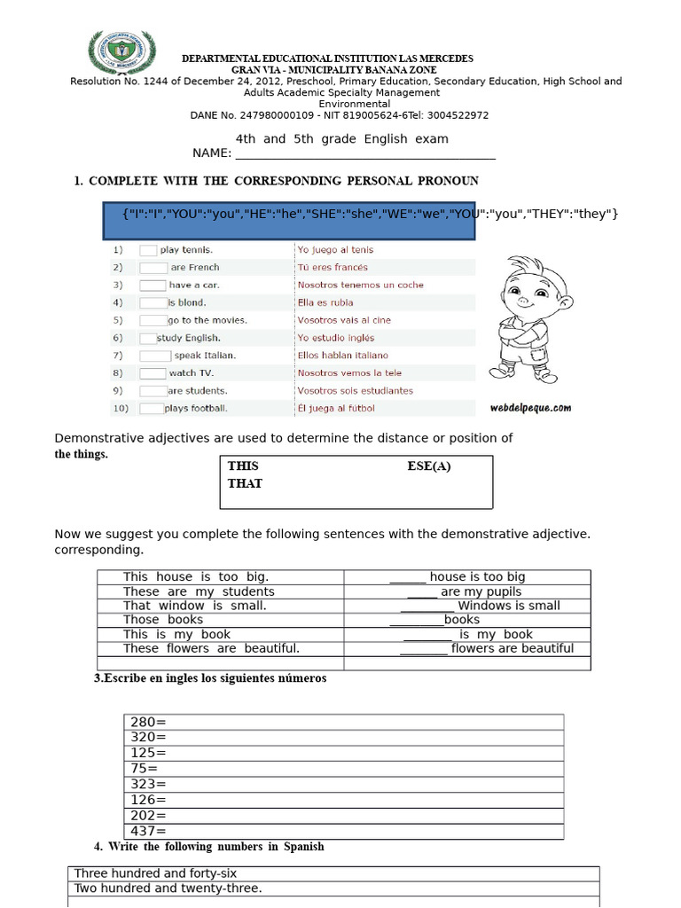 English Exam For 4TH Grade | PDF | Syntax | Linguistic Morphology