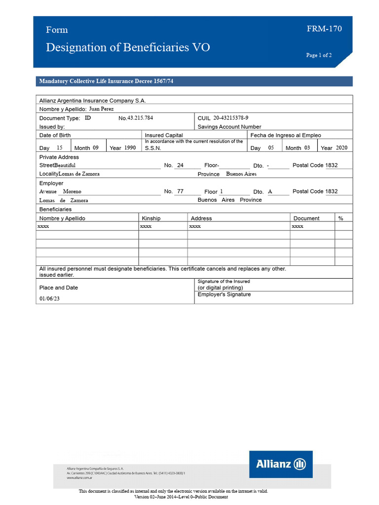 Beneficiary Designation Form for Life Insurance | PDF | Insurance ...