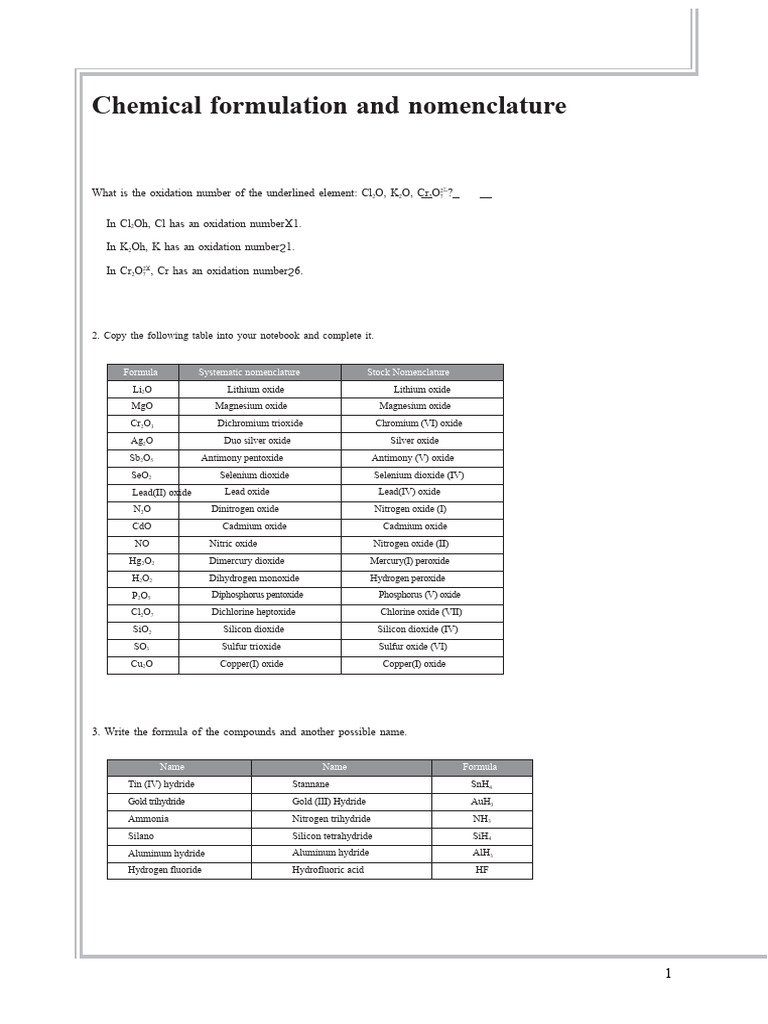 Chemistry Solved Exercises Solutions Formulation and Nomenclature | PDF ...