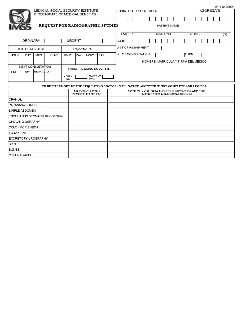 Radiographic Study Request Form | PDF | Radiology | Radiography