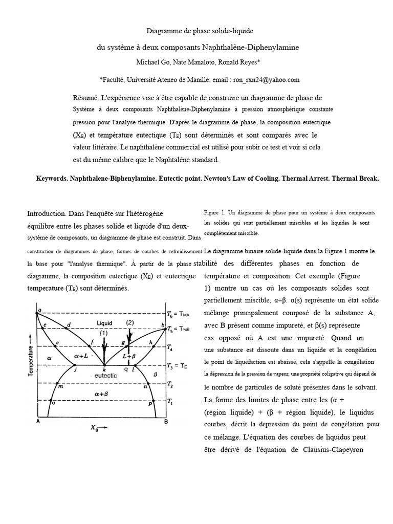 Diagramme de phase Naphthalène-Diphenylamine | PDF | Diagramme de phase ...