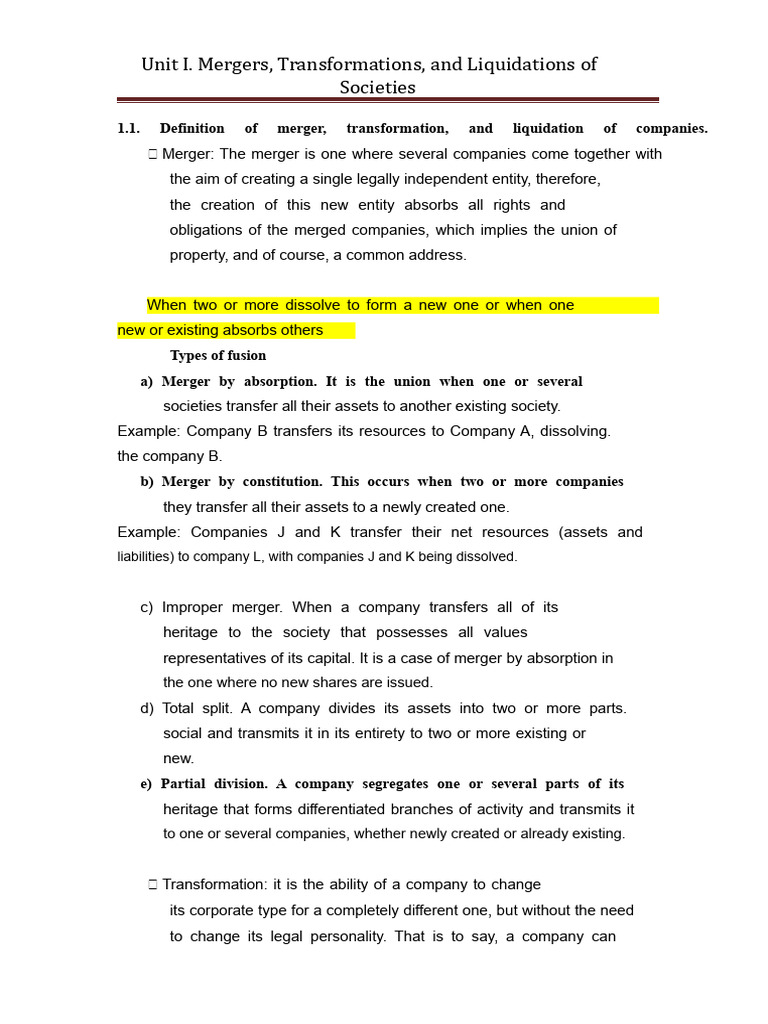 Mergers, Transformations, and Liquidations | PDF | Mergers And ...