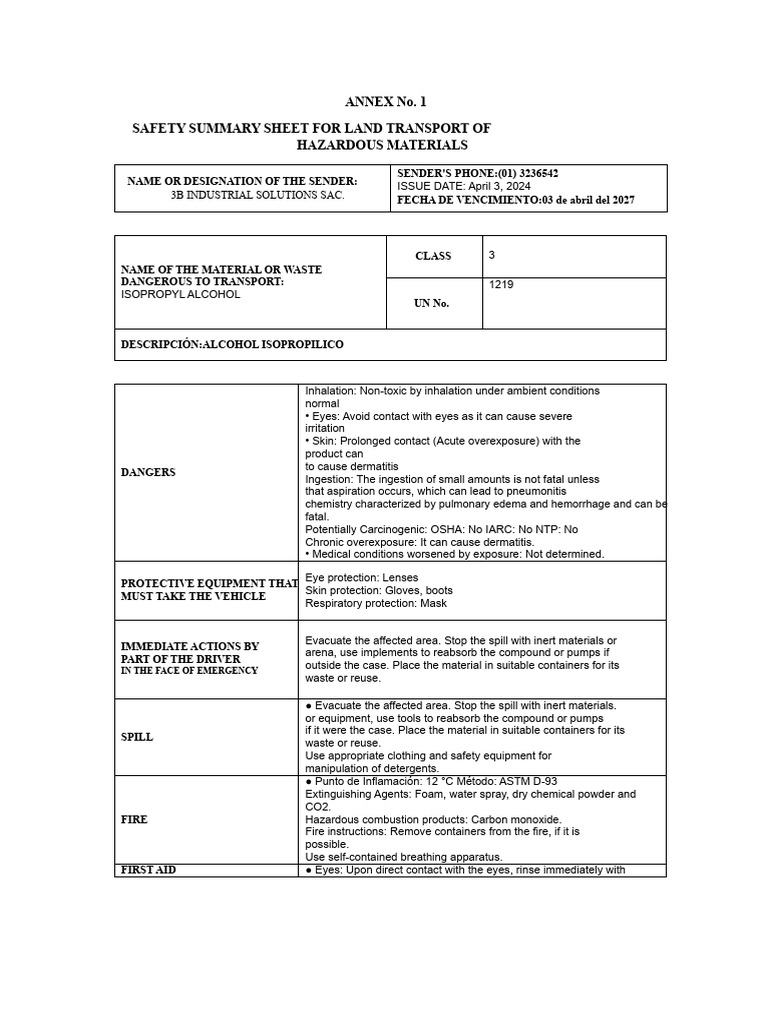 Isopropyl Alcohol 3bsi Summary Sheet | PDF | Personal Protective ...