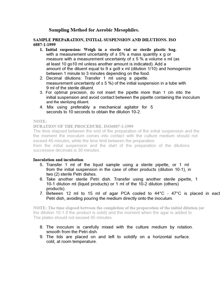 Aerobic Mesophiles Sampling Method | PDF | Colony Forming Unit