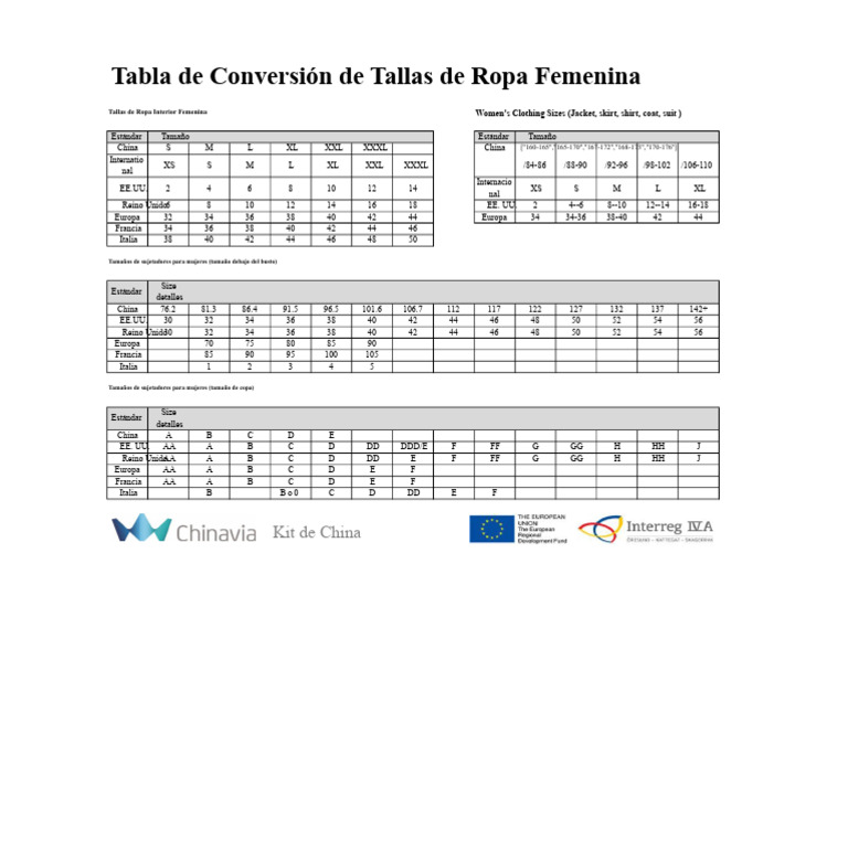 Tabla de Conversion de Tallas de Ropa Femenina PDF | PDF