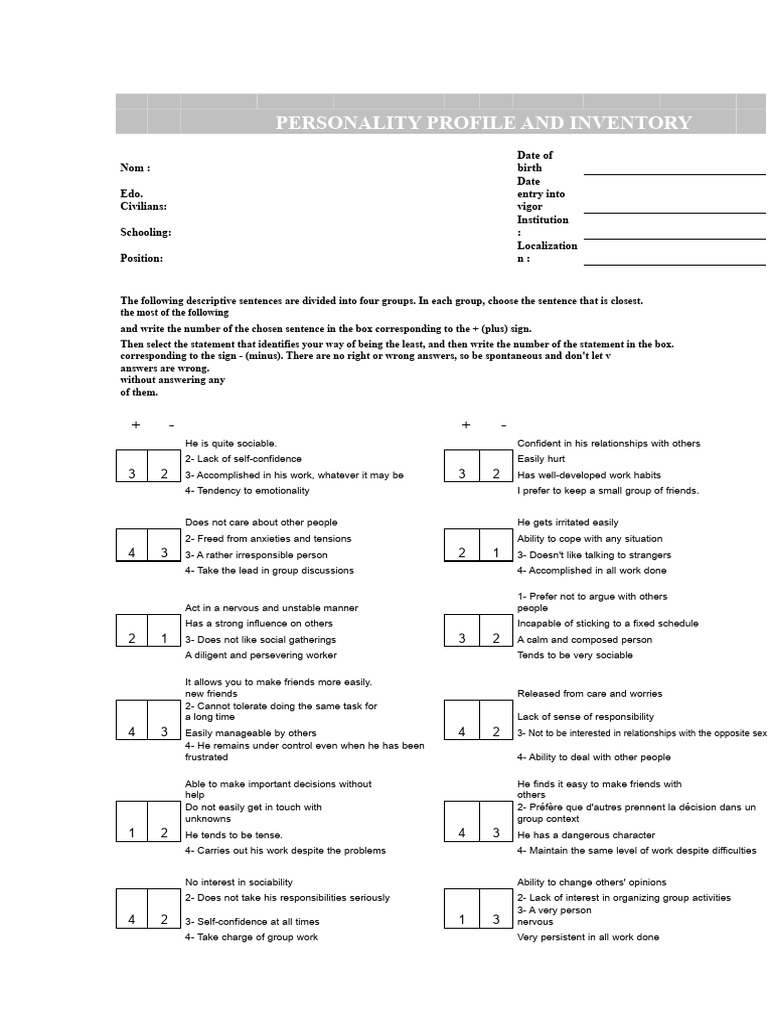 Profile of The Gordon Test Booklet and Personality Inventory | PDF ...